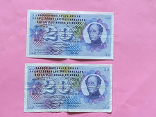 LOT DE 2 BILLETS 20 FRANC SUISSE 1971 1973