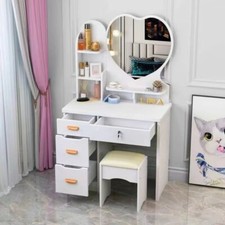 Toilette Miroir Cœur Tabouret Station De Maquillage Chambre Enfant Blanc