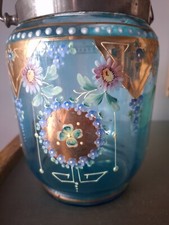 POT A BISCUITS EN VERRE  EMAILLE , DECOR DE FLEURS  ( LEGRAS )