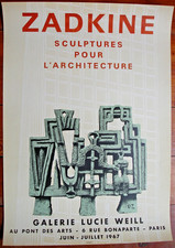 AFFICHE LITHOGRAPHIQUE-ZADKINE :GALERIE LUCIE WEILL-1967- SCULPTURES- MOURLOT