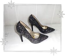 E  -   Chaussures Escarpins  Noirs Argenté Paillettes Goodin Pointure 36