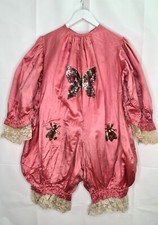 Ancien Costume déguisement enfant de Clown en satin rose, paillettes et dentelle