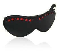 BANDEAU YEUX MASQUE NOIR COEURS CUIR BONDAGE BDSM SEXY LEATHER FETISH MASK WOMAN