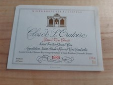étiquette vin chateau Clos de l'Oratoire 1986 Saint Emilion grand cru wine label