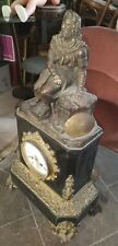 Pendule de cheminée fin 19éme bronze et marbre noir de 12kg pour 55cm de haut 