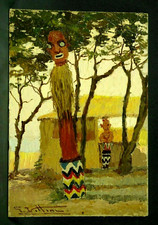 Tableau Vittini Giulio vers 1930 Village d'Afrique Totem Afrique