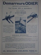 10/1925 PUB ODIER DEMARREUR TYPE 25 A SANDOW MOTEUR AVION ORIGINAL FRENCH AD