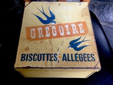 ANCIENNE BOITE MÉTAL « HIRONDELLES « GRÉGOIRE BISCOTTES PUB. TÔLE LITHO… RARE