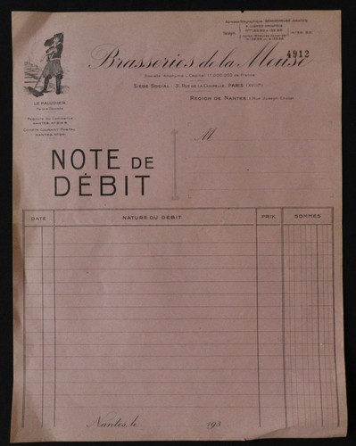 Facture nantes 1930 brasserie - facture,