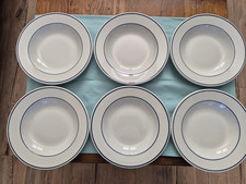 6 ASSIETTES CREUSES  PORCELAINE PYROBLAN SARREGUEMINES BLANCHES A LISERÉ BLEU