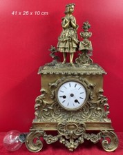Pendule romantique superbe Bronze Doré Ancien Horloge French Clock en l'état H41