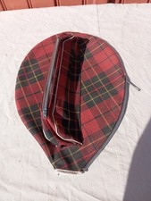 ANCIENNE HOUSSE RAQUETTE TENNIS AVEC POCHE POUR BALLE,  MOTIF ECOSSAIS TARTAN