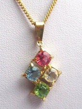 pendentif bijou rétro couleur or cristal diamant rose bleu vert jaune 1803