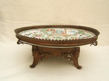 ancien plat monture en bronze tête de faune Chine famille rose 19e Napoléon III 