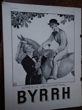 BYRRH cheval LEONNEC 86 + RENAULT Mona Viva publicité papier ILLUSTRATION 1931