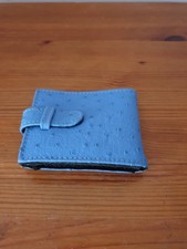 Porte monnaie cuir bleu intérieur noir deux poches 2x8x10 cm