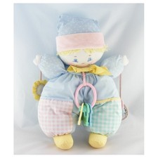Doudou clown bleu rose vert