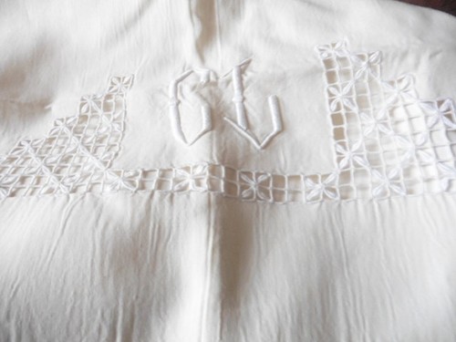 Ancien drap retours lin creme - ancien,
