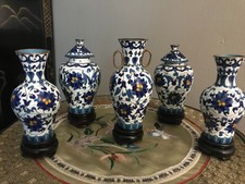 CLOISONNE 6 VASES POTICHES BRONZE EMAUX CHINE CHINOIS ASIATIQUE JAPONAIS