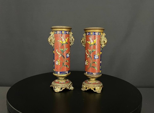 Paire vases bronze à - vases,
