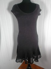 Vintage Robe 100% laine marron doublé NATHALIE CHAIZE M 38/40  plissée pailletée