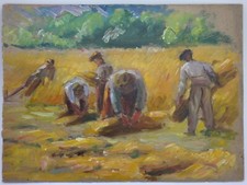 Huile sur carton étude de moissons double face école provençale Seyssaud