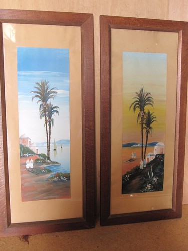 Pair orientalist watercolor - pair,