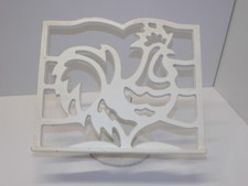 -LUTRIN PORTE LIVRE de CUISINE en FONTE PEINT COQ BLANC DECO CUISINE  XXe  D