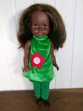 Vintage Poupee fille noire Schildkrot la tortue au dos 44 cm Made in W-Germany