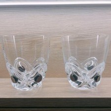 Paire de verres à whisky Lalique "Floride" - Décoré avec vagues et cabochons ...