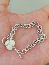 Bracelet charm Cœur mailles jaseron ovales en argent massif