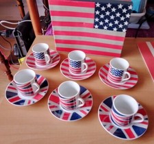 Service à Café Complet en Porcelaine Drapeaux USA et Royaume-Uni Maison Du Monde