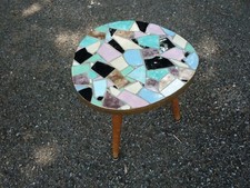 Années 50 60 Table d'Appoint Tabouret /Trépied Mosaïque 