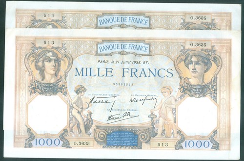 Paire billet 1000 francs - billet, de