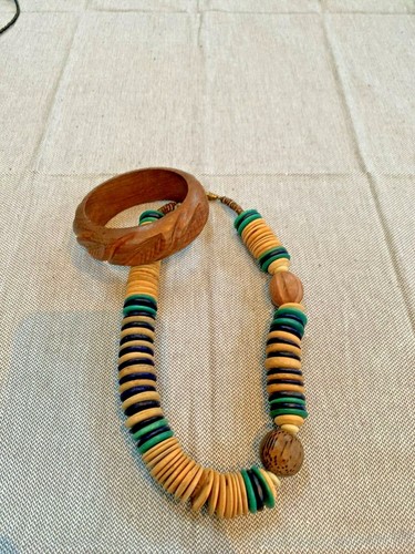 Wooden bead disk necklace and - bead/disk,