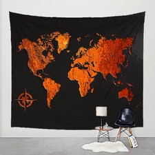 World Map Tapestry Rust Orange