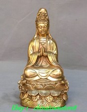 8.6'' Old Dynasty Bronze Lotus Kwan-yin Guan Yin Boddhisattva Goddess Statue