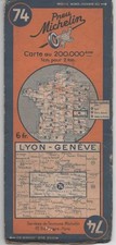MICHELIN CARTE ROUTIÈRE N° 74    LYON -GENEVE     Révisée en1939