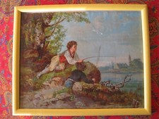 TABLEAU composé d'une CHROMOLITHOGRAPHIE "LES PECHEURS"