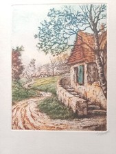 Gravure colorée originale - gravure,