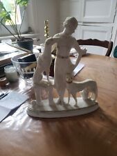 Art Nouveau Statuette Platre Femme Chien Colombine XXÈME Signé Colombini