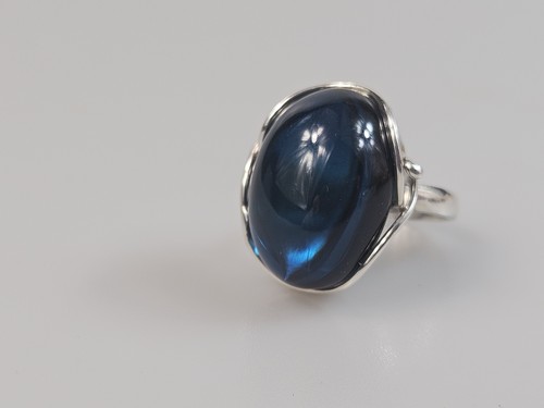 Bague ambre bleu - en, argent