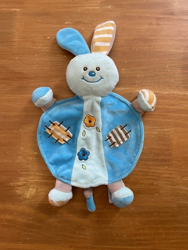 Doudou lapin plat bleu ajena - plat,