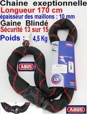 ABUS Antivol à Chaîne  Moto Scooter 9210/170 Gaine Blindé  170 cm  Maillon 10 mm