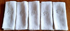 5 Grandes Serviettes de table en lin damassé monogrammées - 65 cm x 74 cm