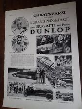 DUNLOP sur BUGATTI CHIRON VARZI GP A.C.F+ JAEGER 17 pub papier ILLUSTRATION 1931