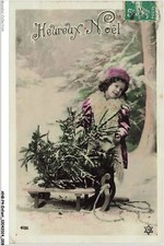 ANBP4-0268-ENFANT - Heureux Noël - fillette - sapin - chariot