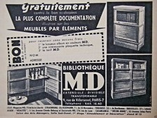PUBLICITÉ DE PRESSE 1955 BIBLIOTHÉQUE MD MEUBLES PAR ÉLÉMENTS - ADVERTISING
