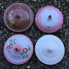 LIDS ONLY ! Lot Antique French ENAMELWARE LIDS in PINK TUREEN or POT Great Shape