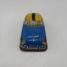 Voiture Tôle Ancienne Bleue Jaune Vintage Jouet Métal Collection Rétro #Y34